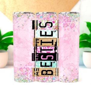 “Besties” Spelled from License Plates Custom 20oz Tumbler with Slide Lid & Straw
